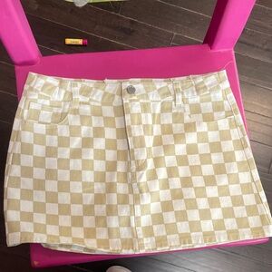 RSQ Cream and White Checkerboard Mini Skirt